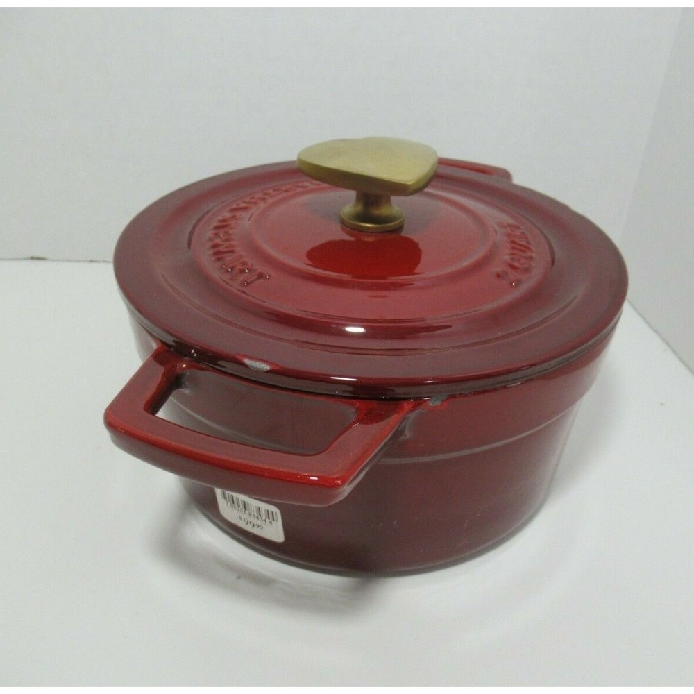 Martha Stewart Red Enameled Cast Iron 2 Qt Dutch Oven Casserole heart FLAW